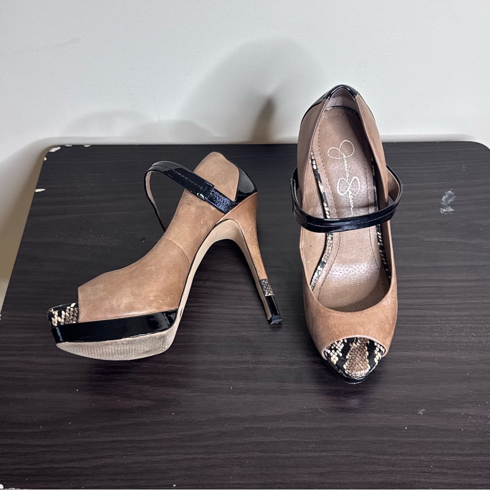 Brown and Black Peep-Toe Heels